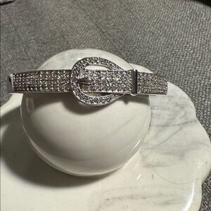 Elegant Silver Buckle Bracelet with Crystal Accents